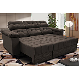 Sofa Itália 2,40 Mts Retrátil e Reclinavel Tecido Suede Café - Cama InBox